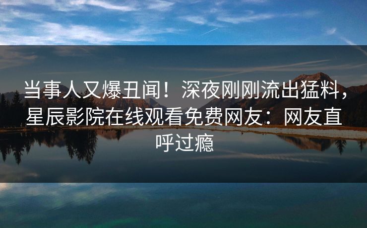 当事人又爆丑闻！深夜刚刚流出猛料，星辰影院在线观看免费网友：网友直呼过瘾