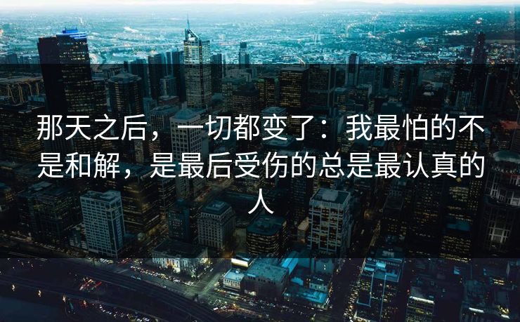 那天之后，一切都变了：我最怕的不是和解，是最后受伤的总是最认真的人